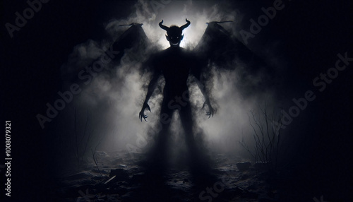  shadow figure devil from the darkness, foggy