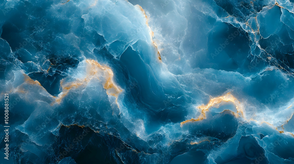 Abstract Background with Blue and Gold Marble Texture