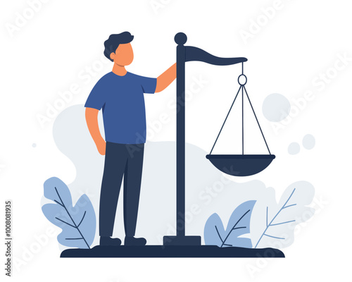 Confident Businessman Holding Ethical Balance Scale Concept for Leadership Integrity and Social Responsibility in Flat Minimalist Style