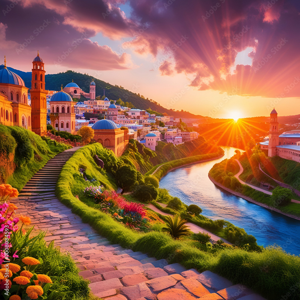 Obraz premium sunset over the river