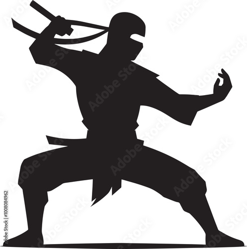 Ninja warrior silhouette vector illustration isolated on a white background