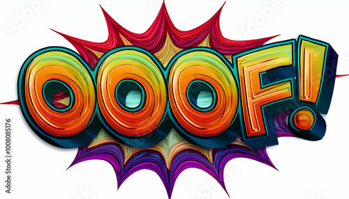 word OOOF! text made Comic Book Style Flashy Colors