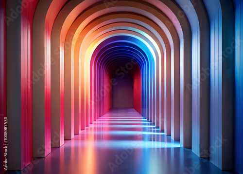 Abstract neon lights Long tunnel background with pink and blue laser rays, glowing lines, colorful hallway with a bright, 3d render or wallpaper