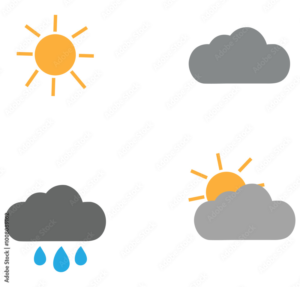 weather icon, sun, cloudy, rain, storm vector symbols weather icon, sun, cloudy, rain, storm vector symbols