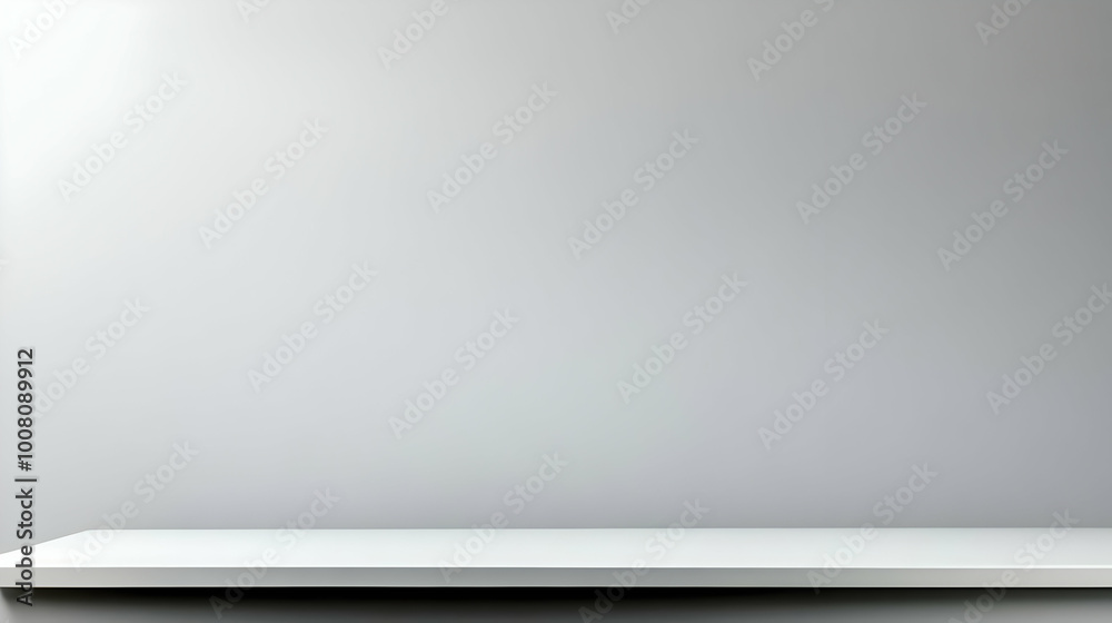 Empty White Shelf Against a Smooth Grey Wall,  Providing a Simple and Minimalist Background for Product Displays or Presentations