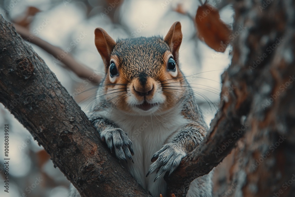 A curious squirrel perched on a tree branch, looking directly at the camera with a playful expression. A curious squirrel perched on a tree branch, looking directly at the camera with a playful expression.