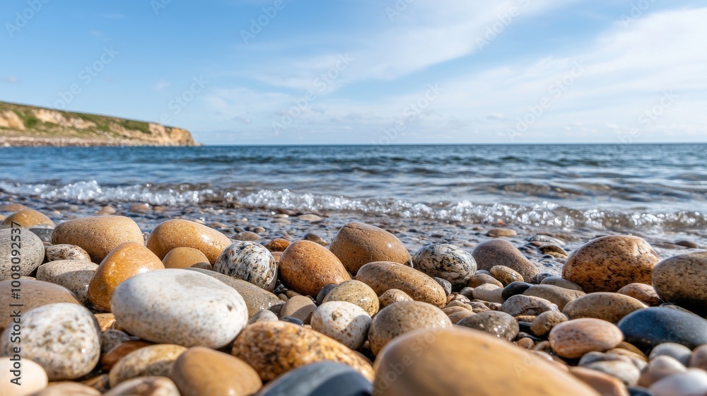 A rocky beach with a large body of water in the background A rocky beach with a large body of water in the background