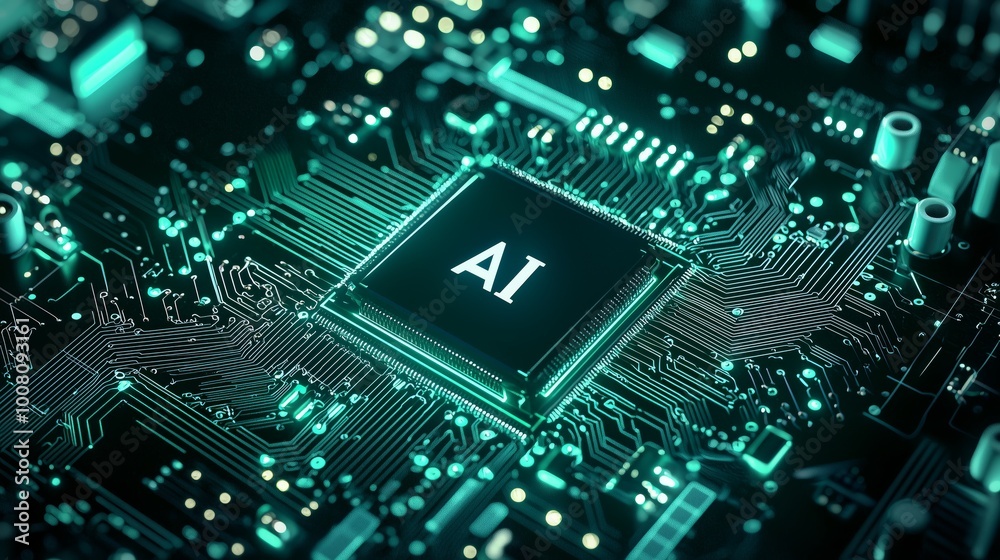 Obraz premium Close-up of Computer CPU with AI Technology