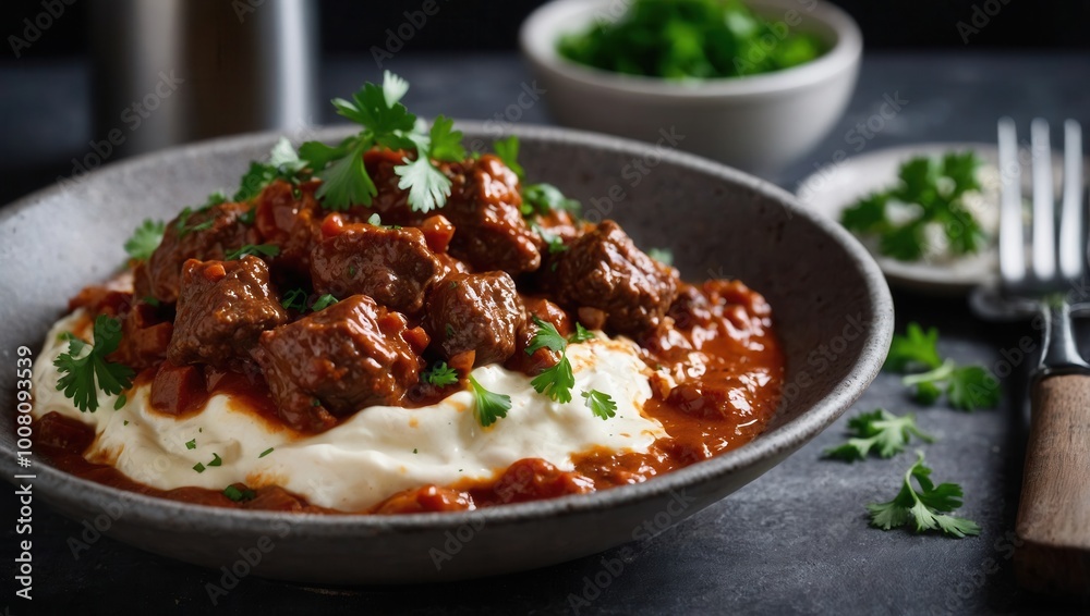 Beef Stew with Mashed Potatoes and Chili Flakes Beef Stew with Mashed Potatoes and Chili Flakes