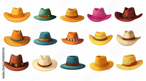 Set of Fifteen Stylish Hats in Various Colors and Designs