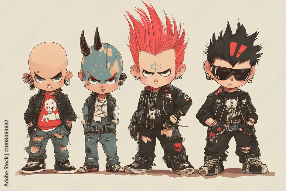 Fototapeta premium Baby punk cartoon characters, illustration