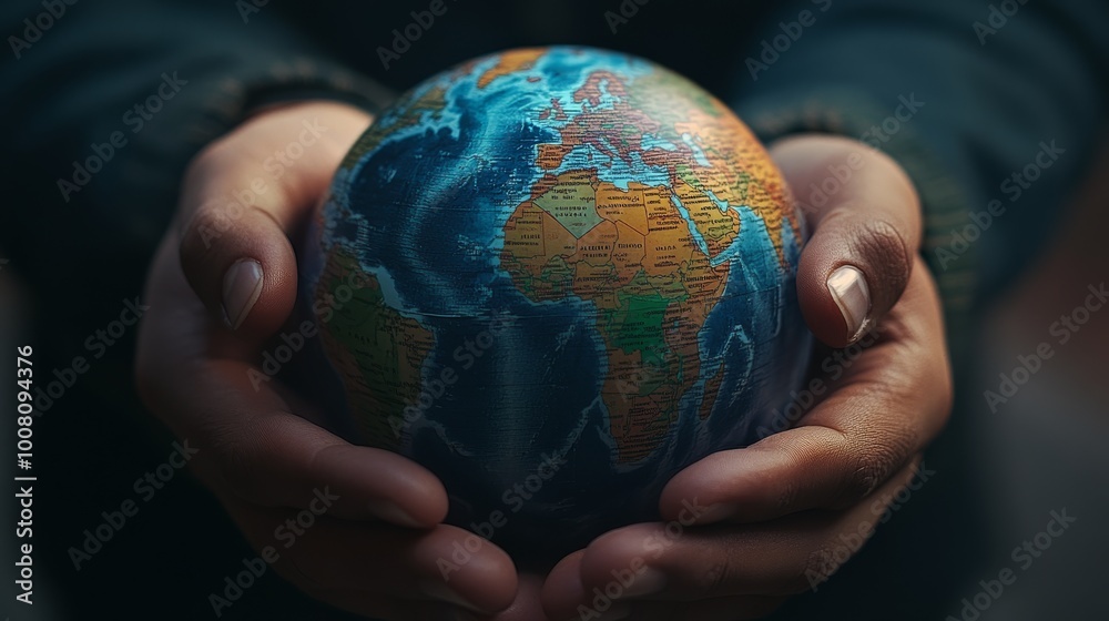 A person holds a colorful globe, symbolizing care for the planet and global awareness amidst a soft, blurred background. A person holds a colorful globe, symbolizing care for the planet and global awareness amidst a soft, blurred background.