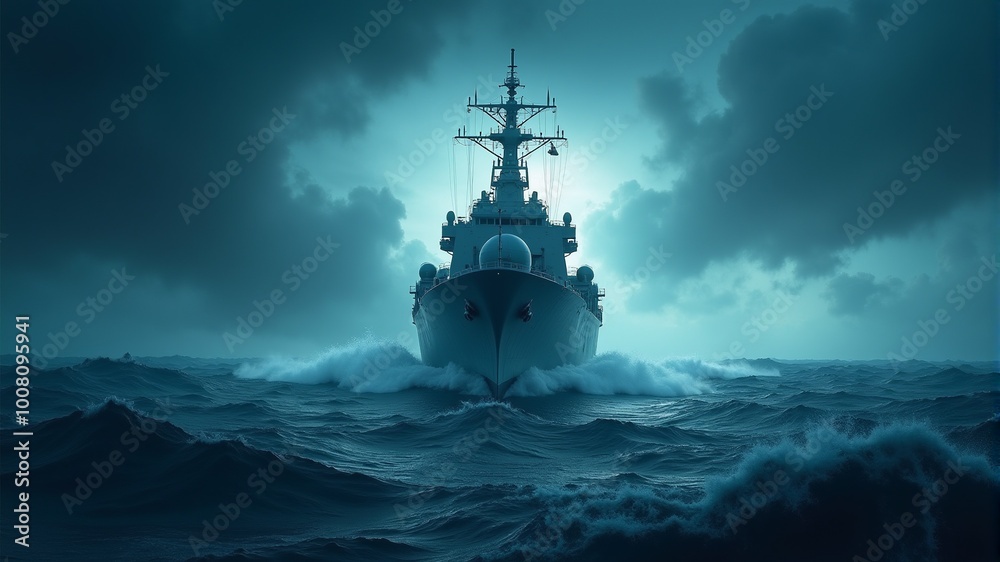 Obraz premium ship on the ocean with a cloudy sky background