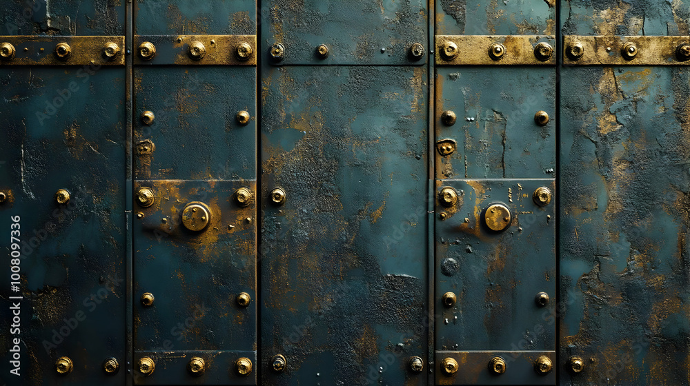 Fototapeta premium Dark Teal Metal Texture with Gold Accents - Background Illustration