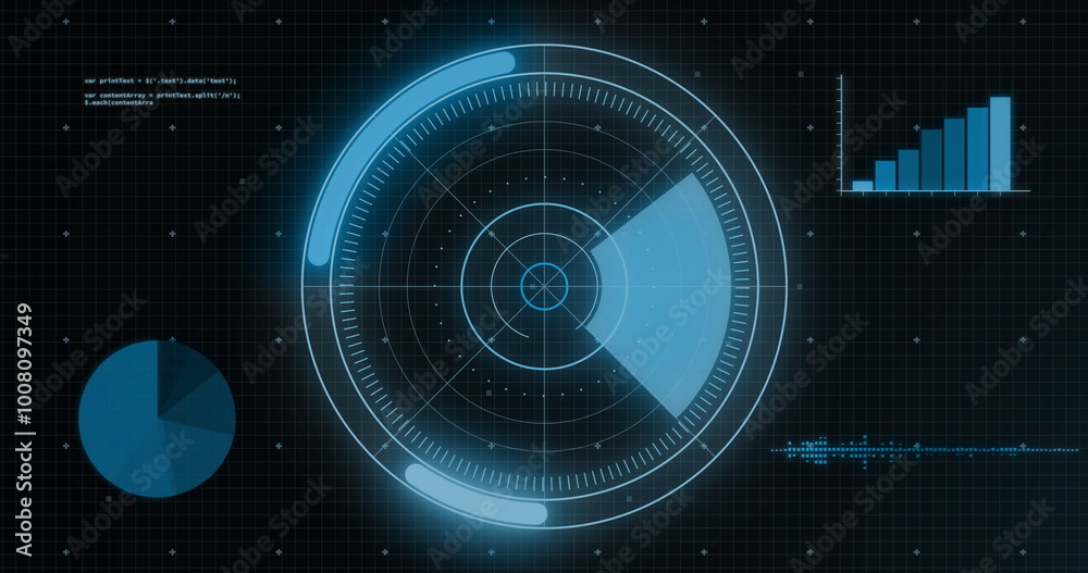 Fototapeta premium Image of data processing and scope over dark background