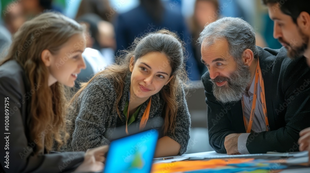 A group of engaged professionals discusses ideas collaboratively at a conference, showcasing teamwork and communication. A group of engaged professionals discusses ideas collaboratively at a conference, showcasing teamwork and communication.