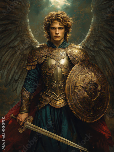  archangel Gabriel in all his pride and glory. AI generative.