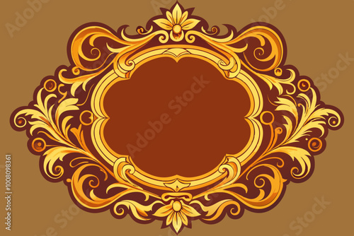 Golden vintage frame ornate retro blank, layered vector artwork illustration