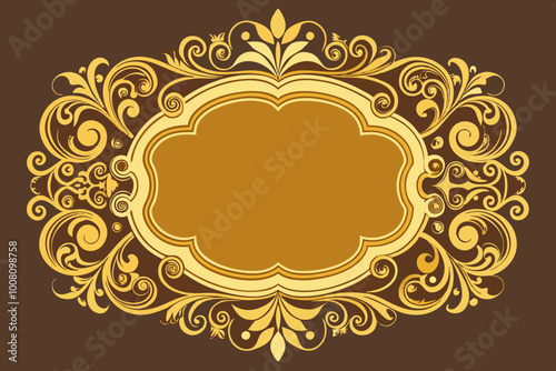 Golden vintage frame ornate retro blank, layered vector artwork illustration