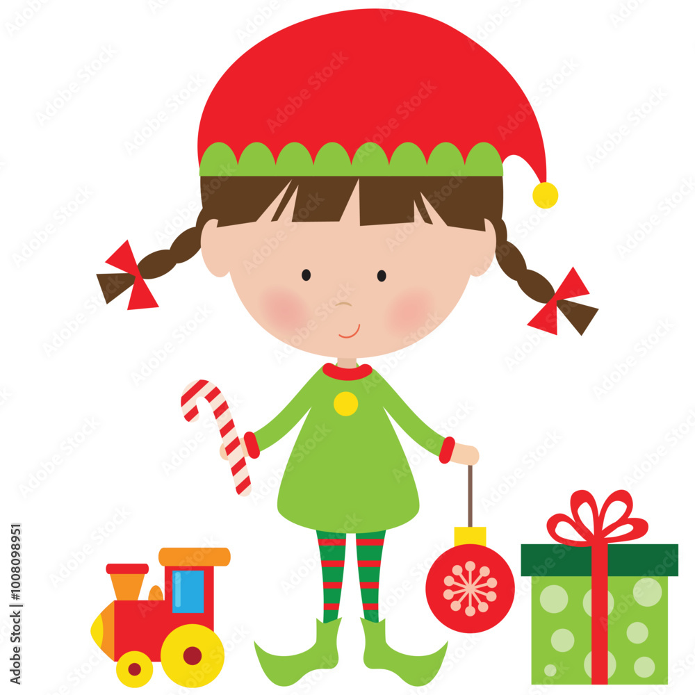 Cute Christmas elf girl vector cartoon flat style illustration Cute Christmas elf girl vector cartoon flat style illustration