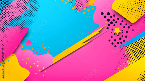 Wallpaper Mural Colorful pop art background featuring vibrant pink, blue, and yellow hues with playful shapes and patterns. This energetic design evokes sense of fun and creativity Torontodigital.ca