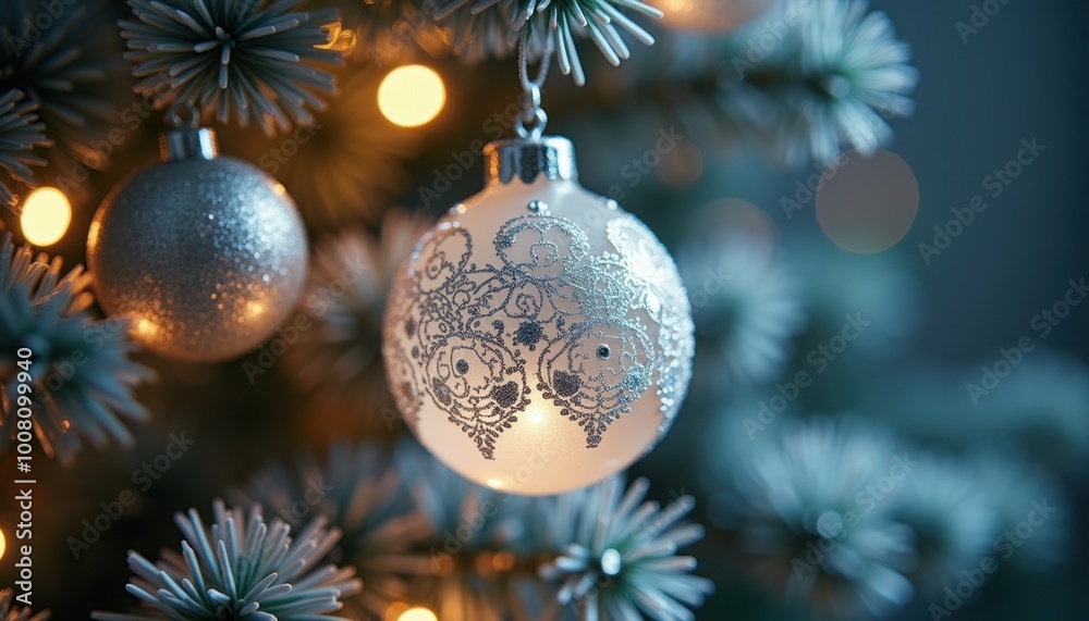 Christmas bauble with frosted glass and silver detailing showcased in a close-up for an elegant holiday decor idea.