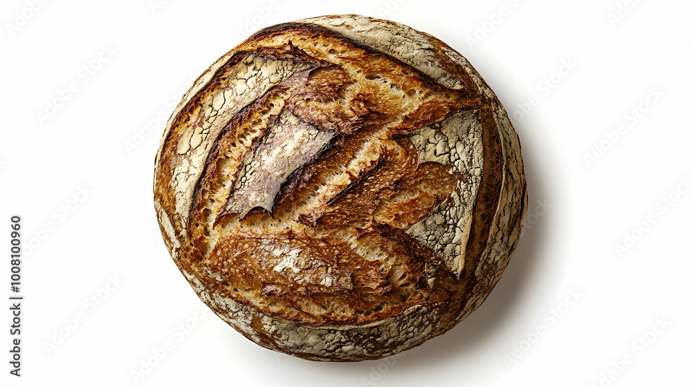 Freshly Baked Round Loaf of Bread on White Background Freshly Baked Round Loaf of Bread on White Background