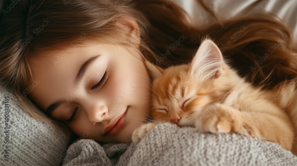 A fluffy pet curled up next to a sleeping person, enhancing the cozy atmosphere. A fluffy pet curled up next to a sleeping person, enhancing the cozy atmosphere.