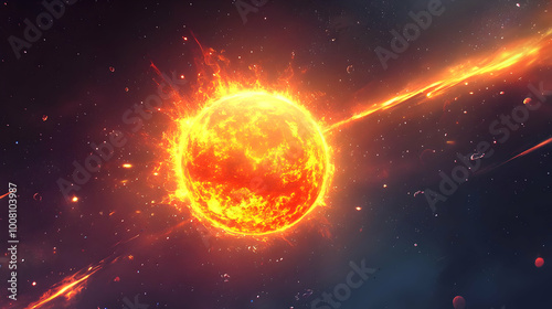 Fiery Star Explodes with Intense Light in the Vast Darkness of Space, a Stunning Display of Cosmic Energy and Power, Blazing with Heat and Radiance in the Void