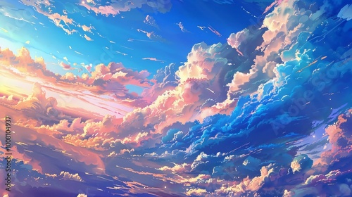 cloudy sky in colorfully illustration for abstract nature background and quotes background