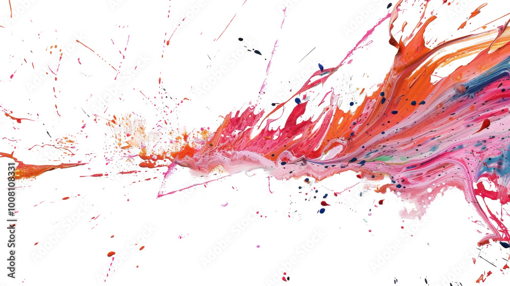 Vivid splatter effects reminiscent of paint on white background Vivid splatter effects reminiscent of paint on white background