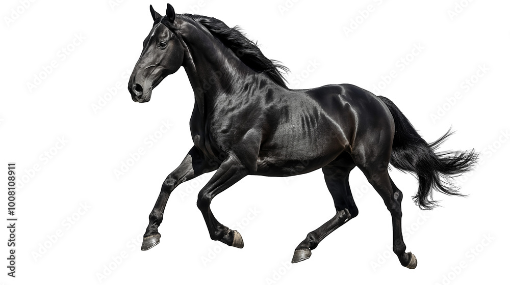 Black horse isolated on transparent and white background, cut out png Black horse isolated on transparent and white background, cut out png