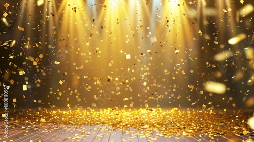 golden confetti rain isolated on black, New Year's Eve party or awards ceremony background concept