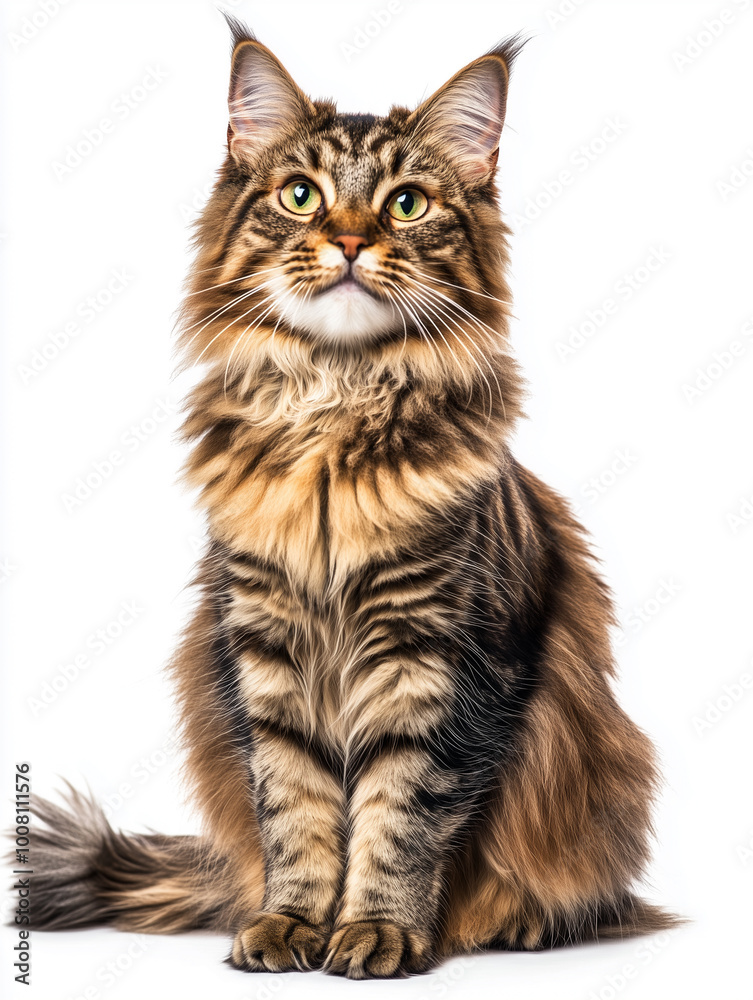 Maine coon cat sitting upright, cut out on white bacground. Maine coon cat sitting upright, cut out on white bacground.