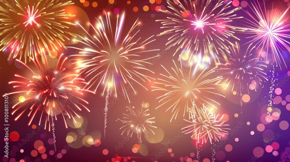 Fototapeta premium Fireworks banner celebrating birthday happy new year 2025, christmas fireworks festival