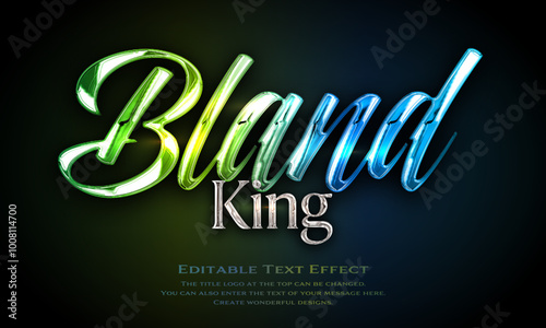 ”Bland King” chrome metallic editable title logo text style effect, with seamless and light blue, light green antique glass holographic background. cursive script, script, handwritten,handwriting type