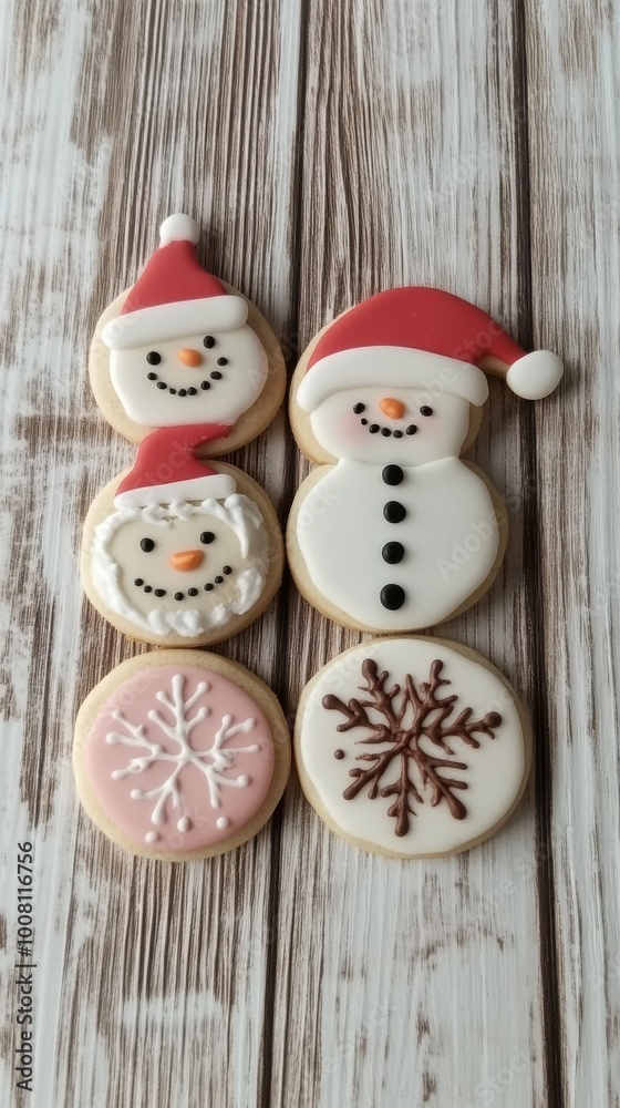 A group of decorated cookies on a wooden table A group of decorated cookies on a wooden table