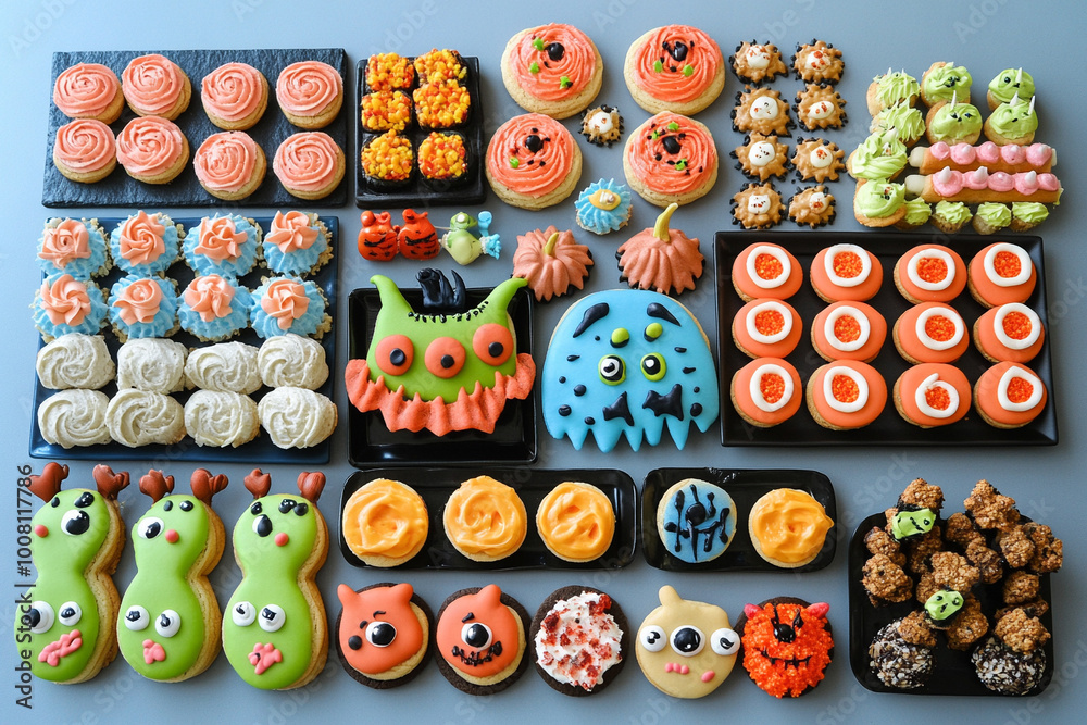 Halloween monster food and snack assortment. Halloween monster food and snack assortment.