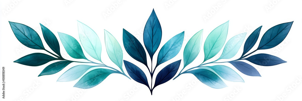Watercolor blue and green leaves on a white background. Watercolor blue and green leaves on a white background.
