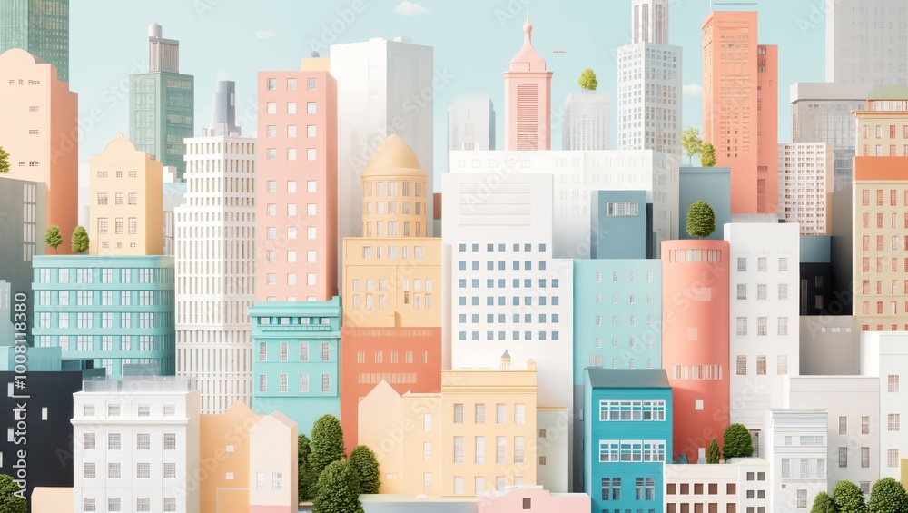 Vibrant and Charming Cityscape Featuring a Delightful Array of Architectural Styles, Bright Colors, and Lush Greenery, Ideal for Inspiring Urban Landscape Enthusiasts and Creatives