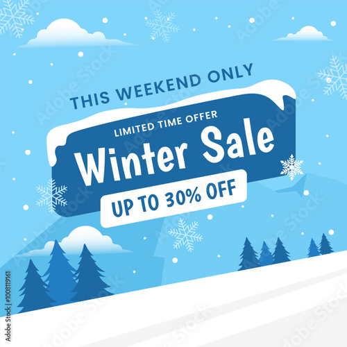 Winter sale advertising social media template, winter sale at nature with mountain and snow