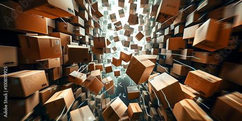 Cardboard boxes fly at breakneck speed to their addresses. The concept of uninterrupted and fast delivery service.