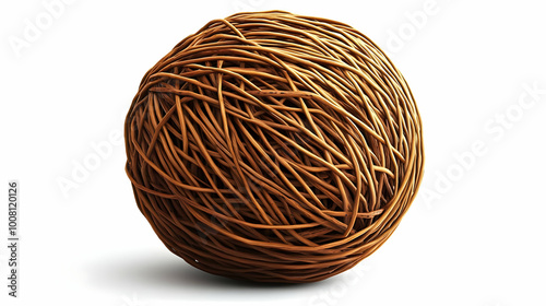 3D Render of a Brown Wicker Ball, Isolated on White Background