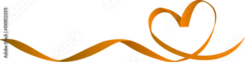 An orange ribbon in the shape of a heart. Valentine's Day or medical concept/white background