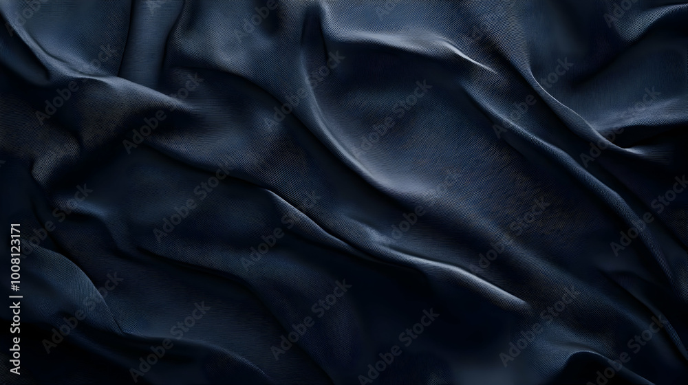 Abstract Background with Navy Blue Draped Fabric Texture