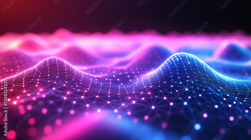 Colorful abstract wave patterns with glowing dots on a dark background. Colorful abstract wave patterns with glowing dots on a dark background.