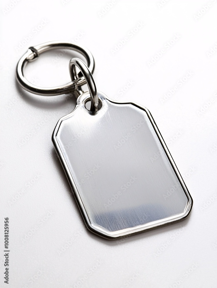 Fototapeta premium A personalized pet tag rests on a pristine white surface, highlighting its vital role in pet identification and ownership.