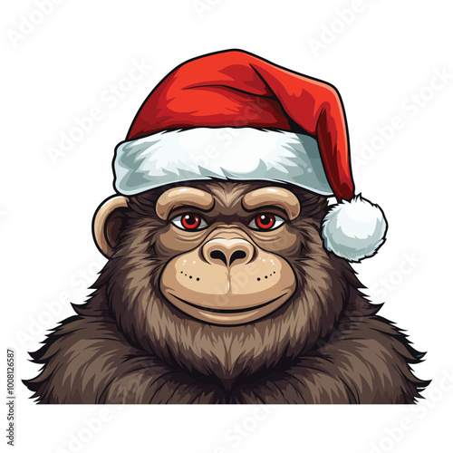 Baboon Christmas Hat Illustration