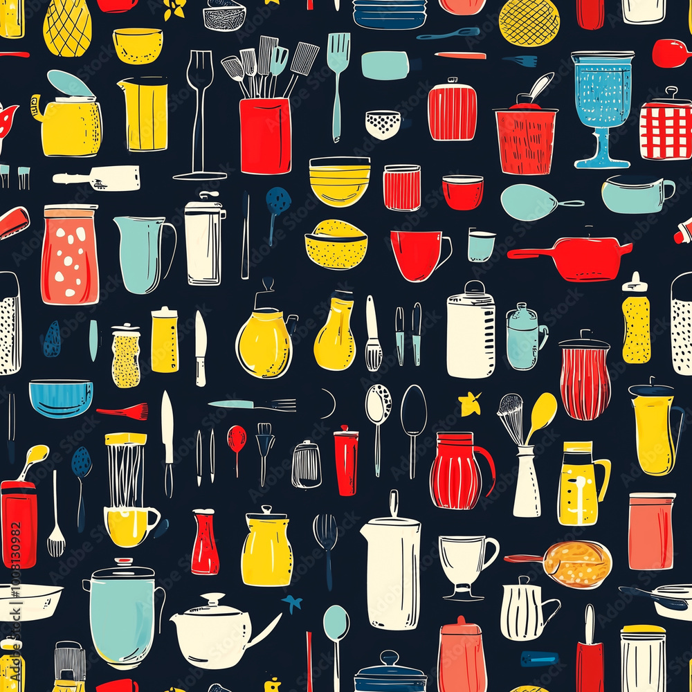 Colorful Kitchen Utensils Seamless Pattern
