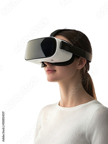 Young Woman Experiencing Virtual Reality with VR Headset.